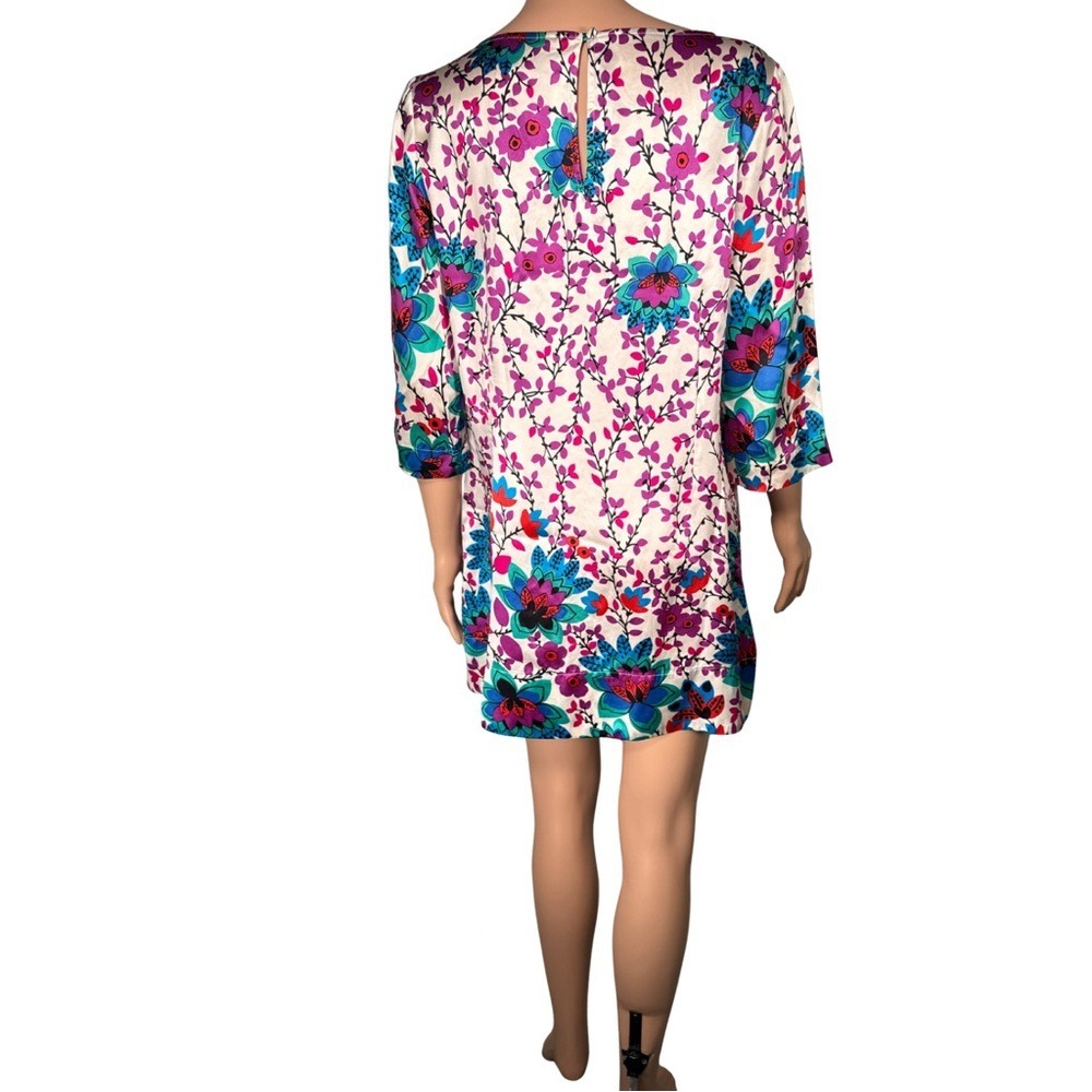 Monsoon 100% Silk Floral Print Shift Dress Pink Teal Cream US 10 UK 14 EUR 42 - Picture 2 of 7
